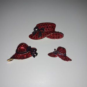 set of 3 red hat pins/brooches